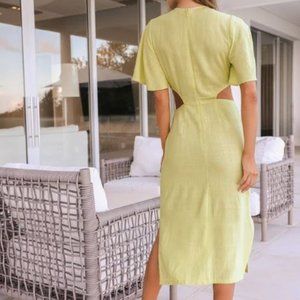 Light Green Tie-Front Cutout Midi Dress - XS
